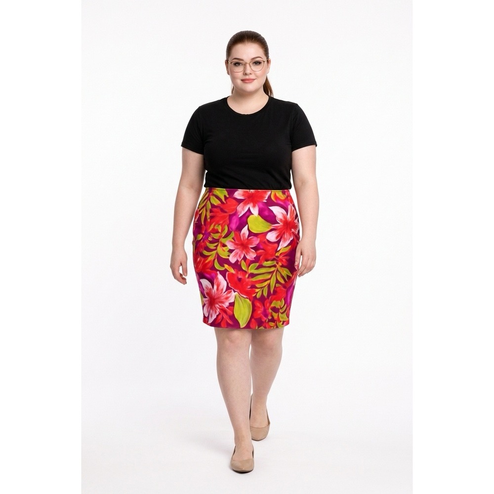Spenser Jeremy Woman Pink Floral Cotton Blend Pencil Skirt Plus Size 22 Tropical